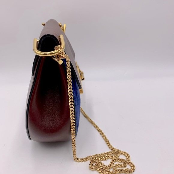 Auth Chloe Drew Mini Two Tone Leather Suede Navy Bordeaux Shoulder Bag - Picture 13 of 15